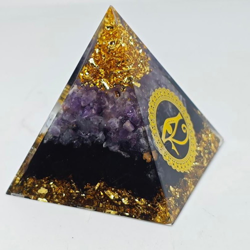 Amethyst Orgone Pyramid with Eye of Horus, like new