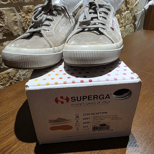 Γυναικείο παπούτσι βελούδινο Superga μεταχειρισμένο, γκρι, νούμερο 38