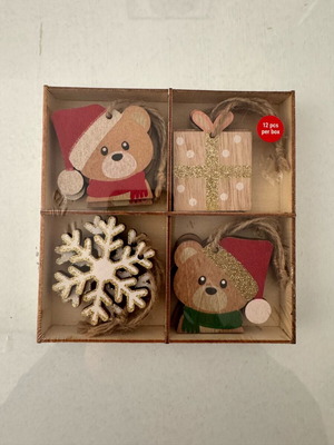Wooden Christmas ornaments set of 12 pieces new