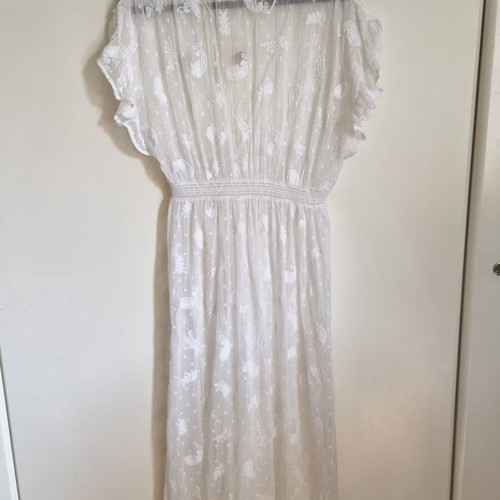 Zara maxi transparent polka dot embroidered shirt caftan off-white size S like new