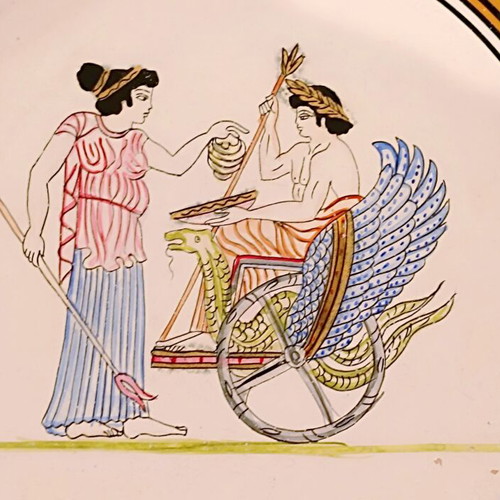 Collectible museum replica plate used, handpainted by J. Spyropoulos