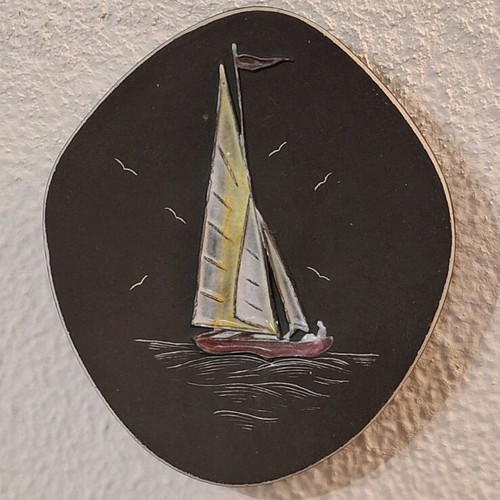 Vintage ceramic wall plate with sailboat like new, 60s