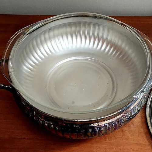 Silver-plated serving dish used, handmade carved