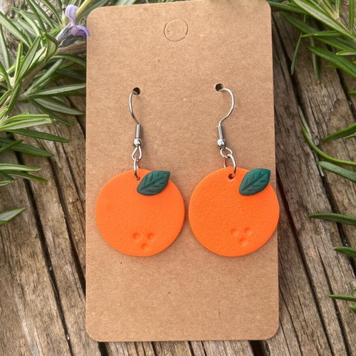 Handmade polymer orange earrings with stainless steel new