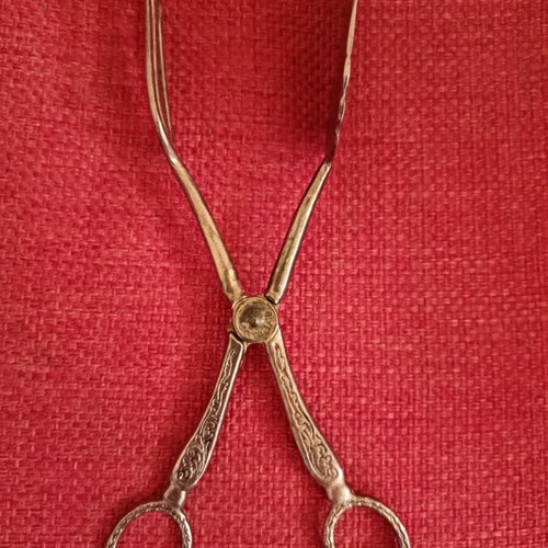 Serving tongs vintage used, silver engraved