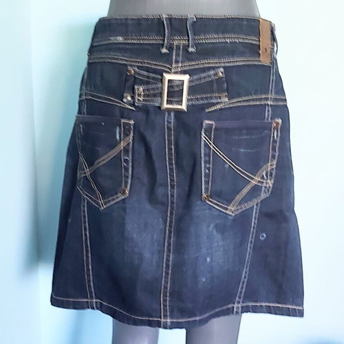 Ekseption denim skirt used with buttons, faded effect, leather emblem
