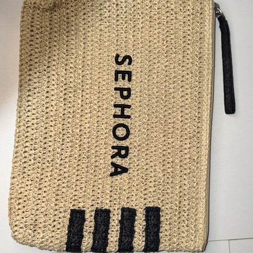 Straw Sephora toiletry bag new, black and beige