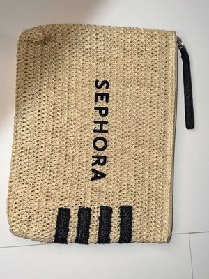 Straw Sephora toiletry bag new, black and beige