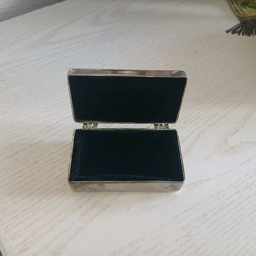 Miniature jewelry box used, silver with velvet interior