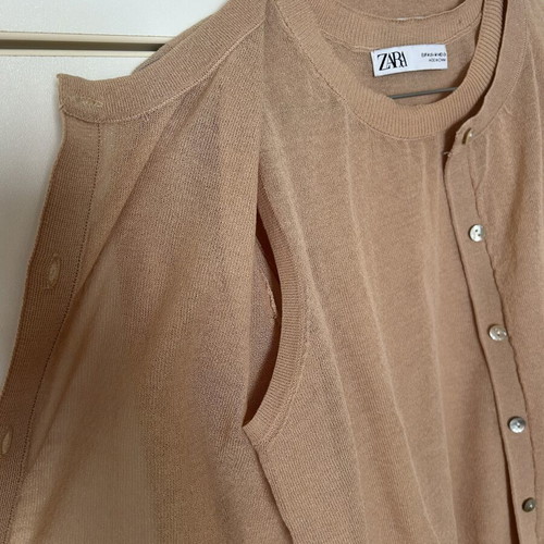 Zara cardigan and blouse set, beige and gold