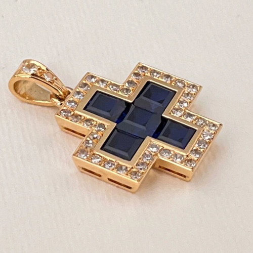 Gold cross k18 like new with diamonds and sapphires