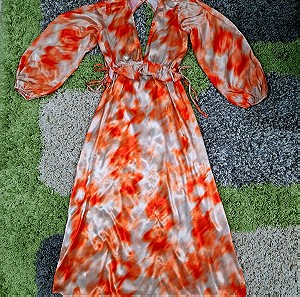 Topshop long sleeve riviera midi dress in orange tie dye print! Size S/M