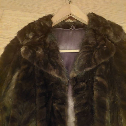 Handmade mink fur coat with silk lining, brown