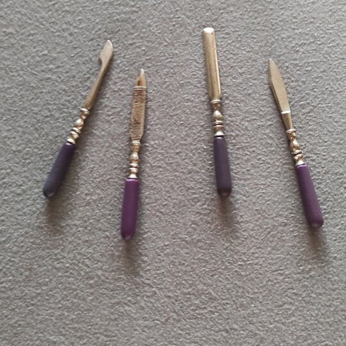 Vintage manicure set used, metal with plastic handles