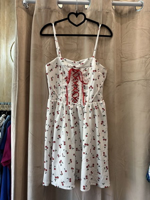Cherry print dress size M new, white