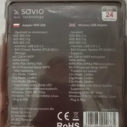 Savio CL-43 WiFi USB adapter new