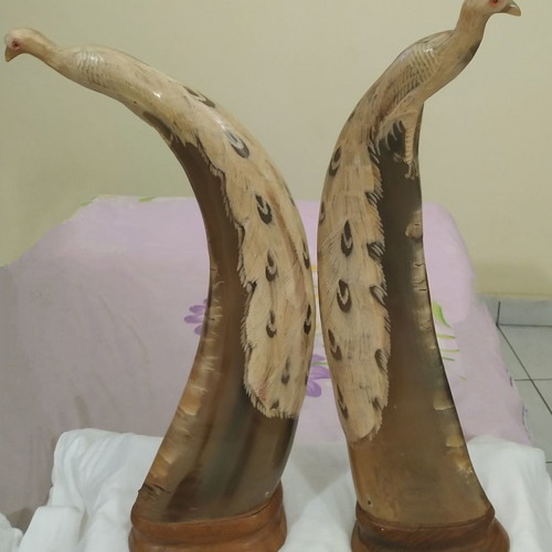 Handmade horn peacock decorations new, set of two pieces