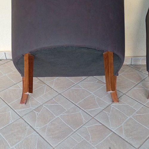 2 Leather Armchairs Brown With Striped Cushions Like New