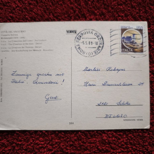 Vatican The Creation of Adam Postcard like new, Michelangelo 1981