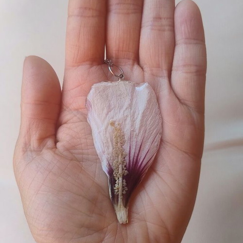 Floral necklace handmade talisman with hibiscus
