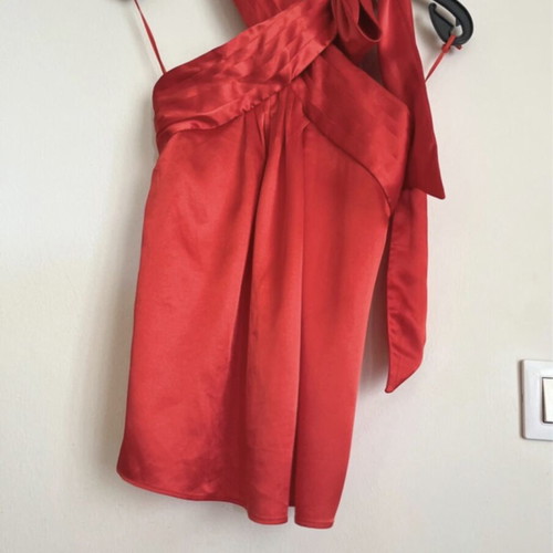 Mango red vintage halter neck party blouse silk finish size S like new