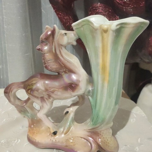 Vintage iridescent decorative horse vase like new