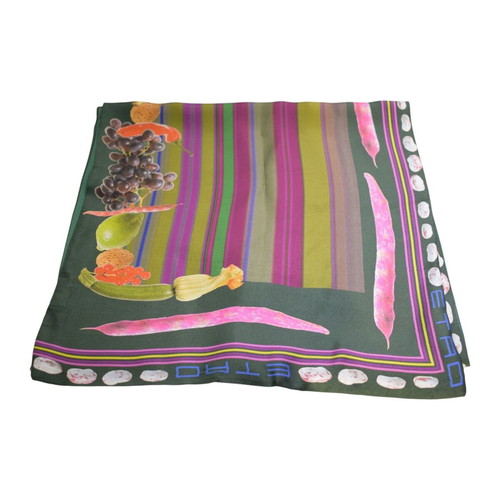 Etro Milano silk scarf used with botanical fruit and vegetable design
