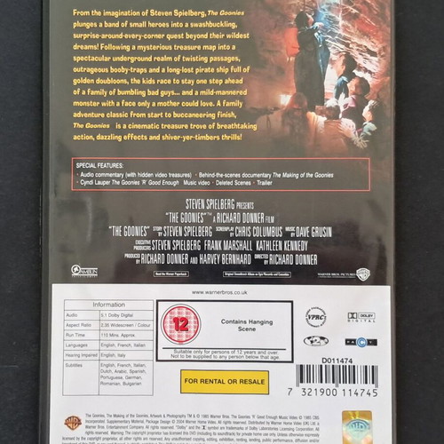 The Goonies DVD like new, PAL version with English subtitles