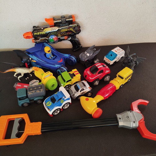 Set of children's action toys and toy cars