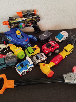 Set of children's action toys and toy cars