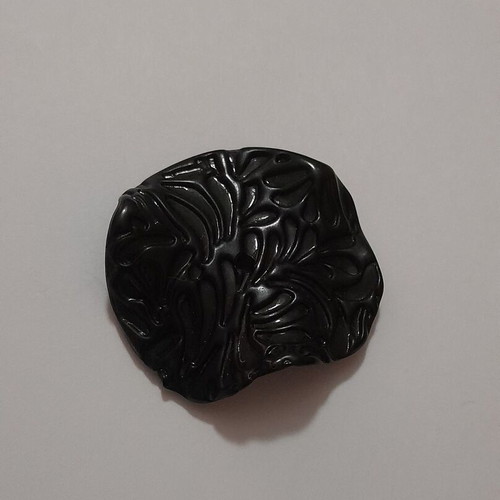 Decorative button dark brown with glossy embossed design new