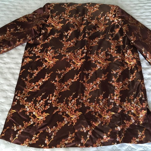 Women’s jacket used, size L, bronze satin with flowers