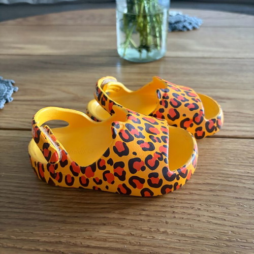 Mini Melissa kids clogs like new, yellow leopard print