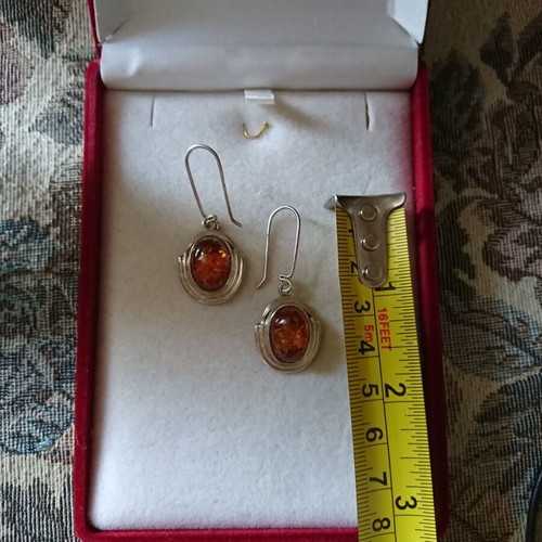 Silver earrings classic style with natural Baltic amber like new