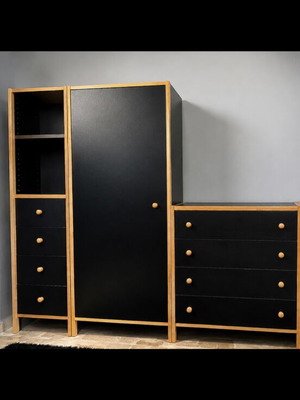 Set of 4 Storage Furniture used, black and natural wood