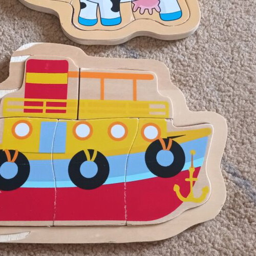 Wooden puzzles used, set of 7 pieces with wear