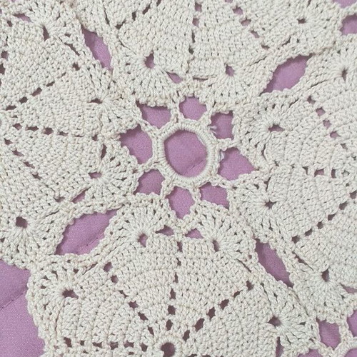 Handmade crocheted table linen used, beige 65×76 cm