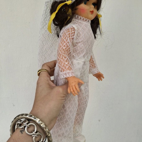 Vintage bridal doll used with dress staining collectible