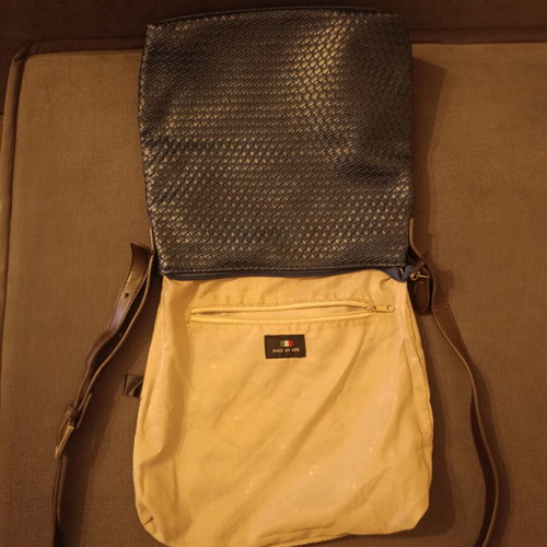 Kem crossbody shoulder bag with blue snake/croc effect and brown details