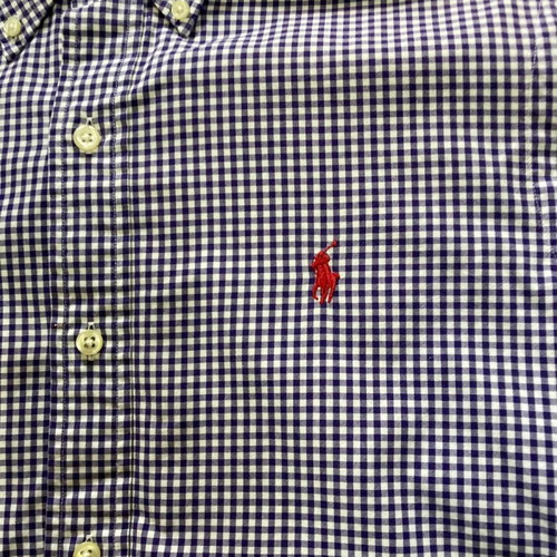 Ralph Lauren Longsleeve Shirt S, white darkblue checked, red pony