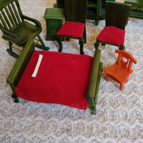 Wooden dollhouse furniture used with velvet fabric