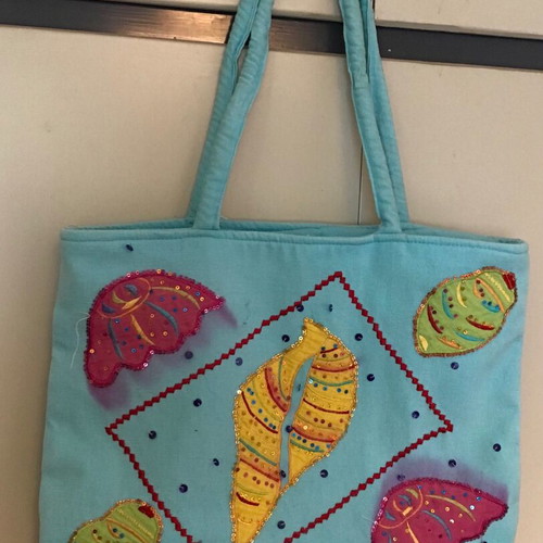Boho shoulder bag Totem like new, turquoise cotton with shells