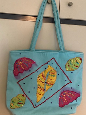 Boho shoulder bag Totem like new, turquoise cotton with shells