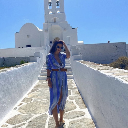 Zara women's maxi striped shirtdress in blue shades