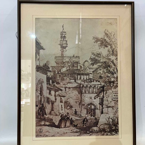 Vintage wall print Porta San Miniato Florence used 59.5x45.5 cm