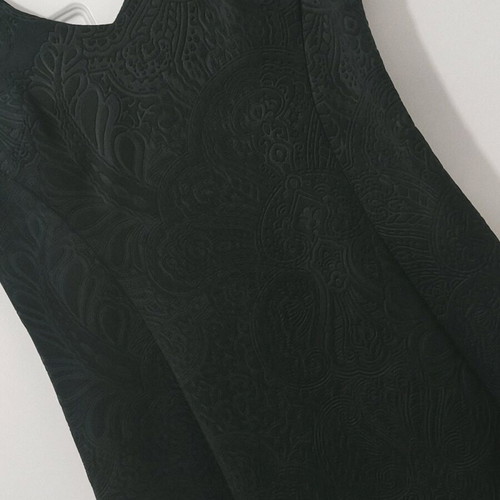 Lussile Black Dress with Brocade Embossed Patterns New, Size Small