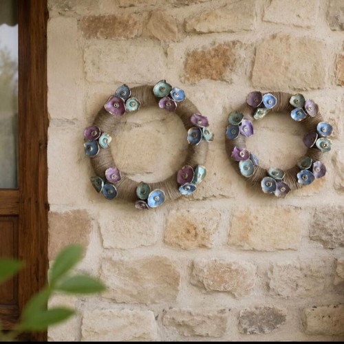 Handmade decorative wreaths set of 2 with anemones new