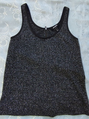Jennyfer Black and Silver Metallic Lurex Tank Top Size S New