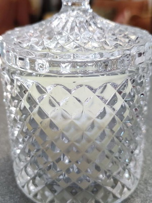 Glass fondantière with lid and candle like new