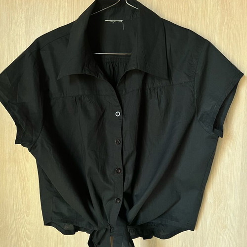 Black shirt blouse like new, cotton, front tie